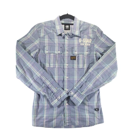 sz S G-Star Raw Viktor Chambray Plaid Men's Button Down Shirt - Picture 1 of 14